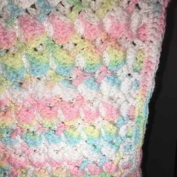 Homemade Baby Blanket knit white & pastels 40”x30” - Picture 5 of 7